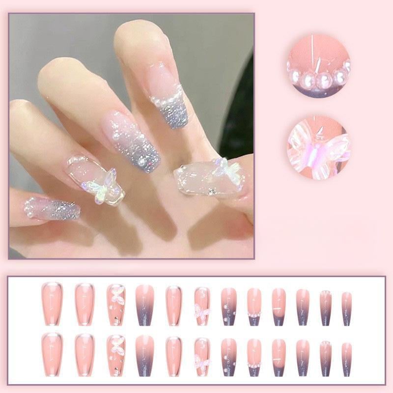 Накладные блестящие ногти Bananahall CZ044 с бабочками и градиентом с клеем 24 шт. Серебряный (A9754) - фото 6 Накладные блестящие ногти Bananahall CZ044 с бабочками и градиентом с клеем 24 шт. Серебряный (A9754) - фото 6