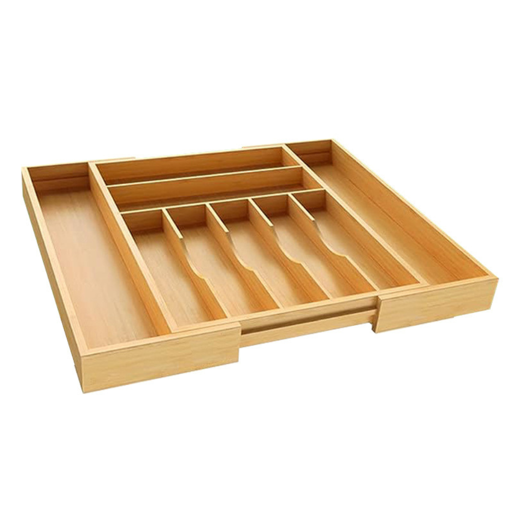 Органайзер для столовых приборов бамбуковый раздвижной кухонный для хранения вилок клипок и ножей