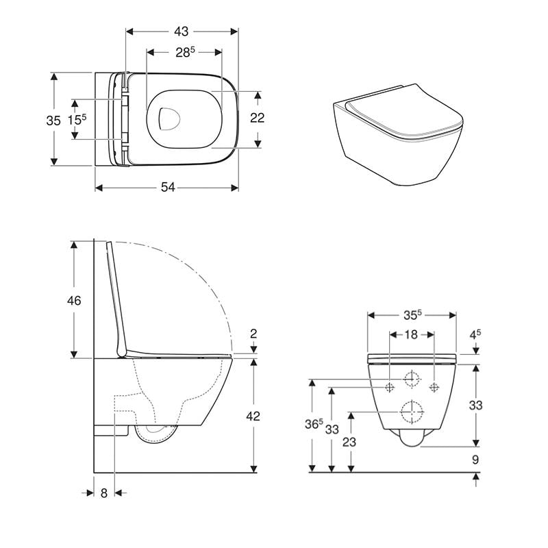 Унитаз подвесной Geberit SMYLE Square 500.683.00.2 безободковый с сиденьем с микролифтом (98906) - фото 2