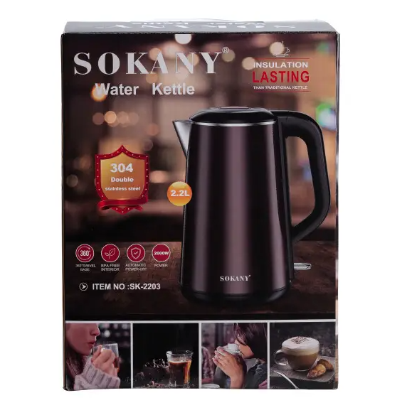 Електрочайник Sokany SK-2203 дисковий 2,2 л Коричневий металік - фото 6 Електрочайник Sokany SK-2203 дисковий 2,2 л Коричневий металік - фото 6