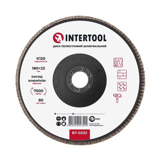 Диск шліфувальний пелюстковий Intertool 180x22 мм зерно K120 (BT-0232)