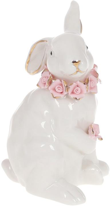 Фарфоровая фигурка Зайка в цветочном ожерелье 8х7,7х12,4 см Белый глянец (BD-727-409)