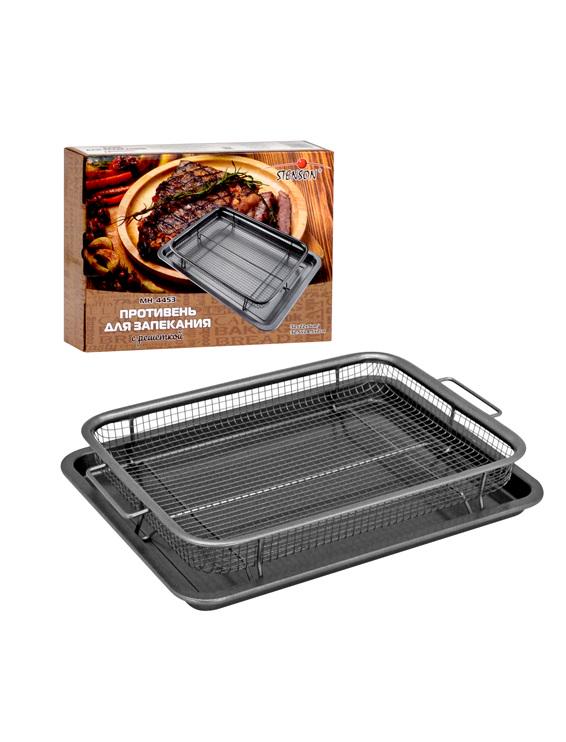 Деко для запікання з решіткою 32х22х5/32,5х24,5х2 см Чорний (MH-4453) - фото 2 Деко для запікання з решіткою 32х22х5/32,5х24,5х2 см Чорний (MH-4453) - фото 2