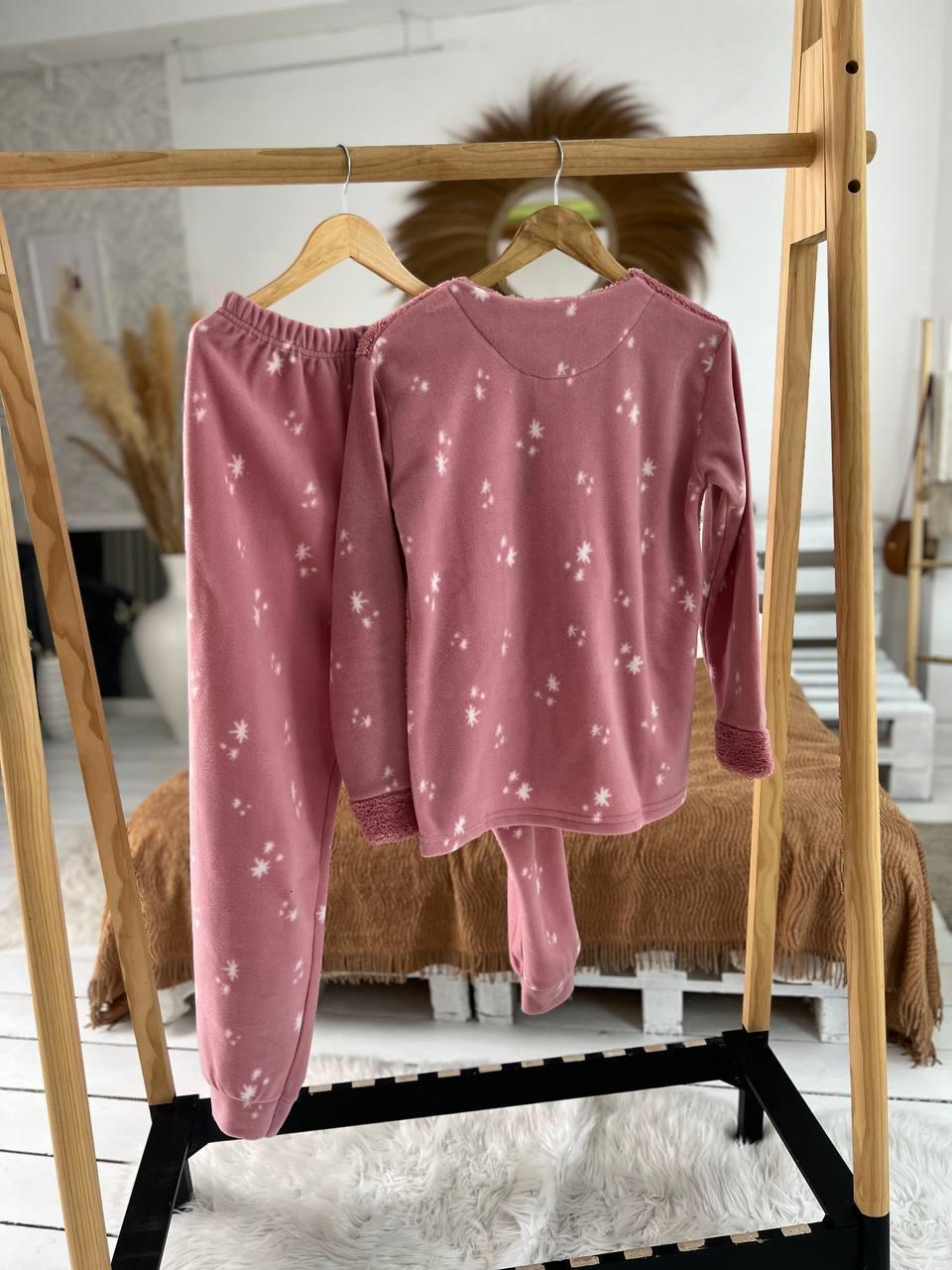 Пижама женская DO2166 на флисе с принтом XL Розовый - фото 4