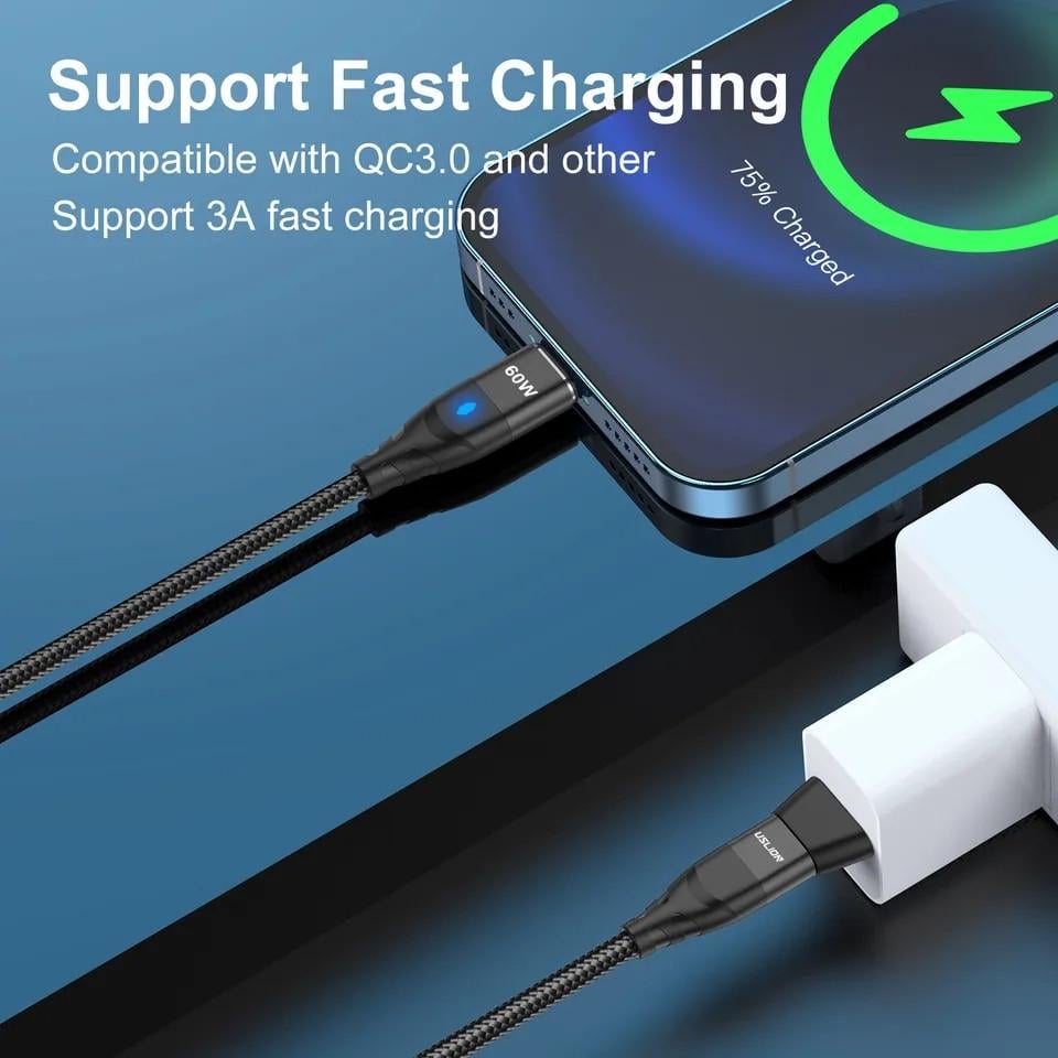 Кабель магнитный Uslion 2в1 Type-C-Type-C/Usb-a-Type-c PD 60w Fast Charge 1 м Black (25397364) - фото 4