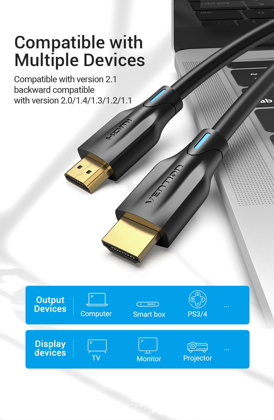 Кабель Vention HDMI 2.1 4K 120Hz 48 Гбіт/с Dolby Vision Dynamic HDR eARC HDCP 2.3 Dolby Atmos 10 м Чорний (AANBL) - фото 14