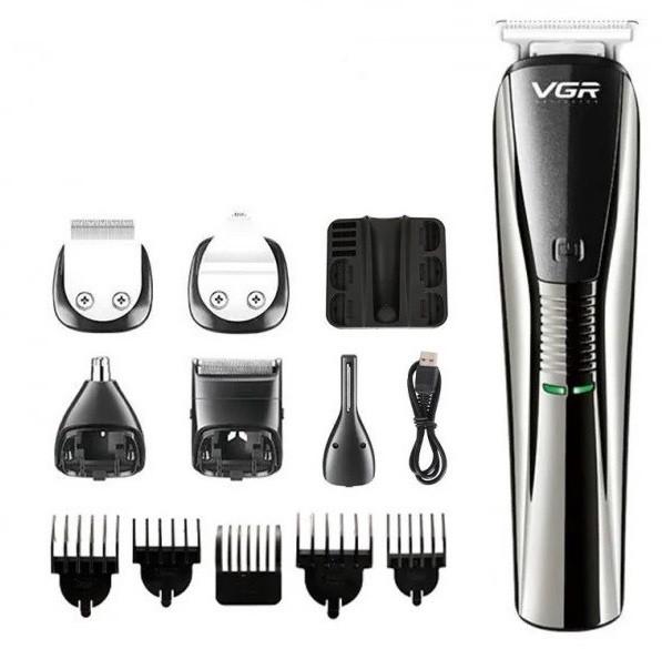 Машинка для стрижки волосся бездротова VGR V-029 6в1 Сріблясто-чорний