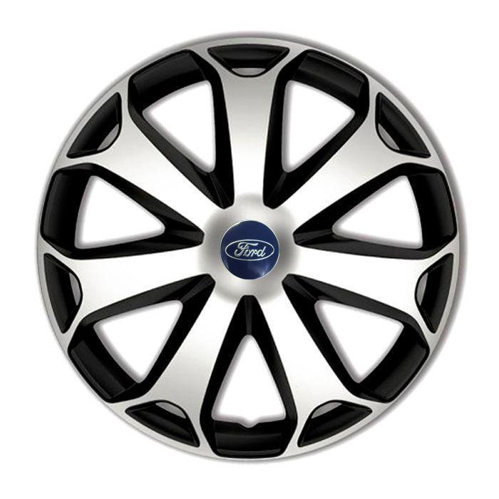 Колпаки для колес 4 Racing Mega R16 с логотипом Ford 4 шт. Silver/Black