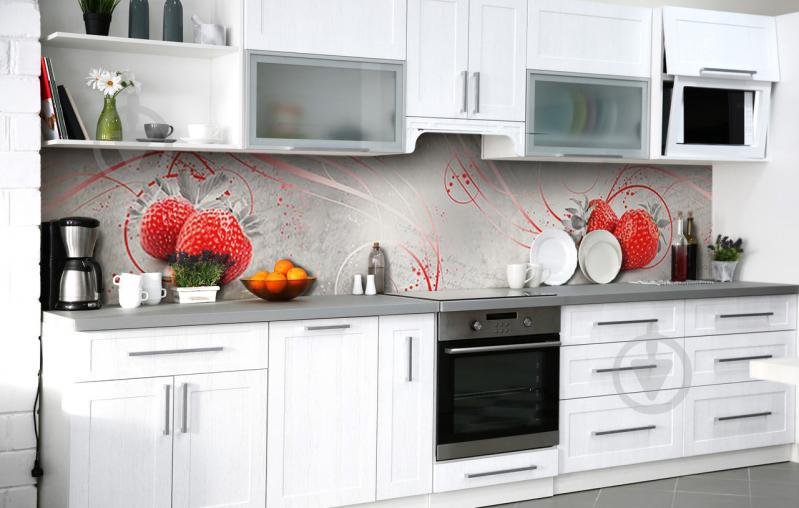 Скинали на кухню Zatarga «Клубничный вензель» 600х2500 мм виниловая 3Д наклейка кухонный фартук самоклеящаяся