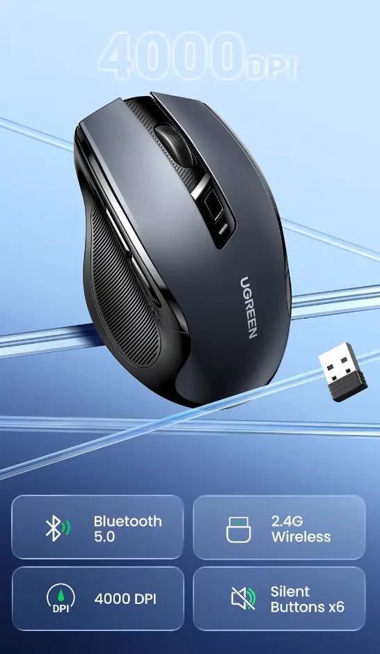 Мышь беспроводная бесшумная Ugreen MU006 Ergonomic Wireless Mouse - фото 8 Мышь беспроводная бесшумная Ugreen MU006 Ergonomic Wireless Mouse - фото 8