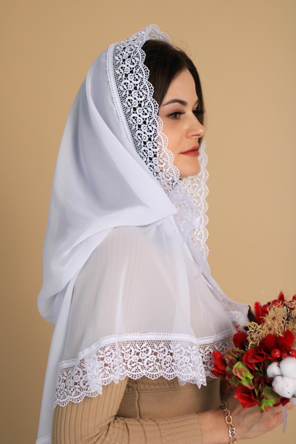 Палантин для храму на голову 80x120 см Білий (п017) - фото 8 Палантин для храму на голову 80x120 см Білий (п017) - фото 8