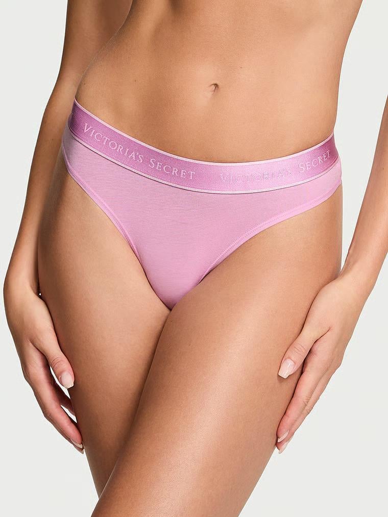 Трусики стринги Victoria's Secret Cotton Logo Cotton Thong Panty M Сиреневый (27065102)