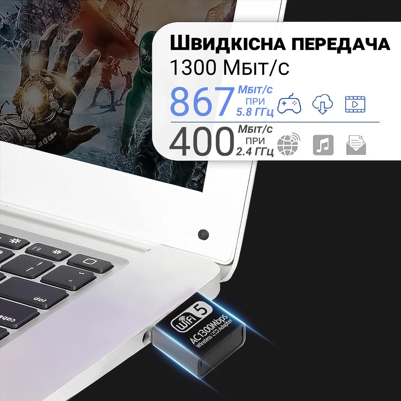 Адаптер мережевий Addap UWA-06 USB Wifi дводіапазонний 2,4 ГГц/5 ГГц 1300 Мбіт/с - фото 7 Адаптер мережевий Addap UWA-06 USB Wifi дводіапазонний 2,4 ГГц/5 ГГц 1300 Мбіт/с - фото 7
