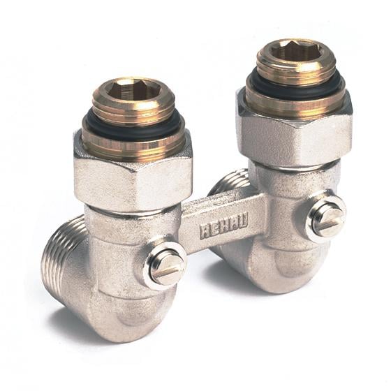 REHAU Блок шаровых кранов с соединительным ниппелем угловой 1/2" x 3/4"