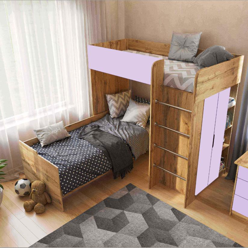 Комплект для детской BED-ROOM 3 две кровати и шкаф 1940x1020x1690 мм Дуб Тахо/Лаванда