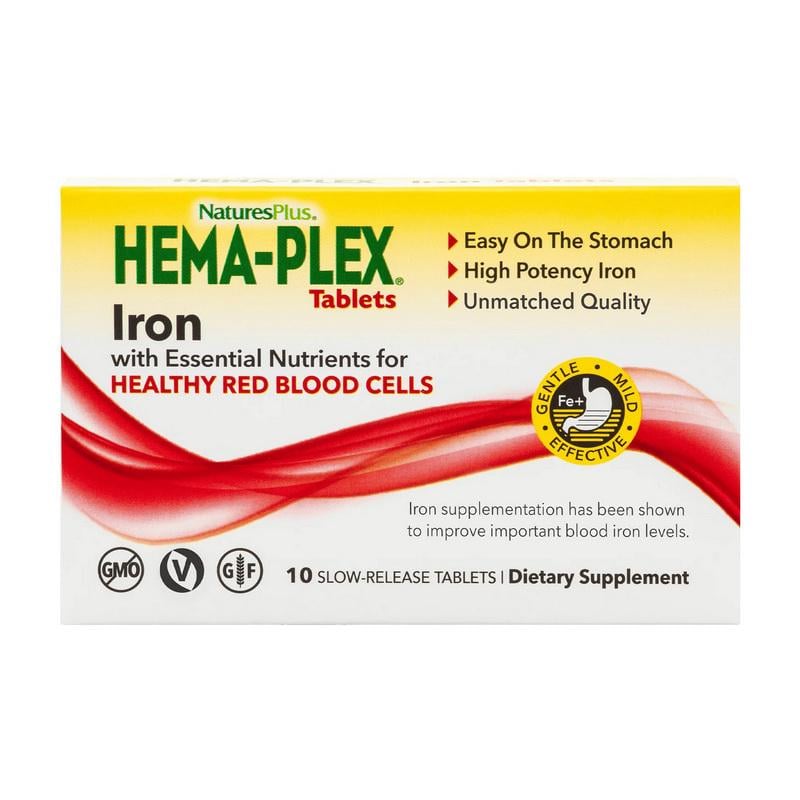 Железо медленного высвобождения с витамином C и B12 Natures Plus Hema-Plex Iron Tablets 85 мг 10 табл.