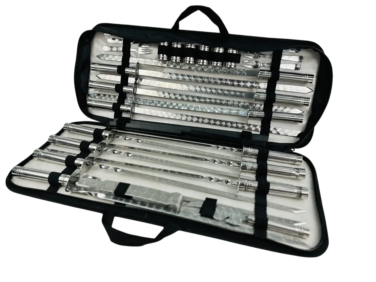 Набор шампуров для мяса/люля-кебаб GrillMaster с двойным шампуром/сервизом 27 пр. Серебристый (10-164-NB-2235)