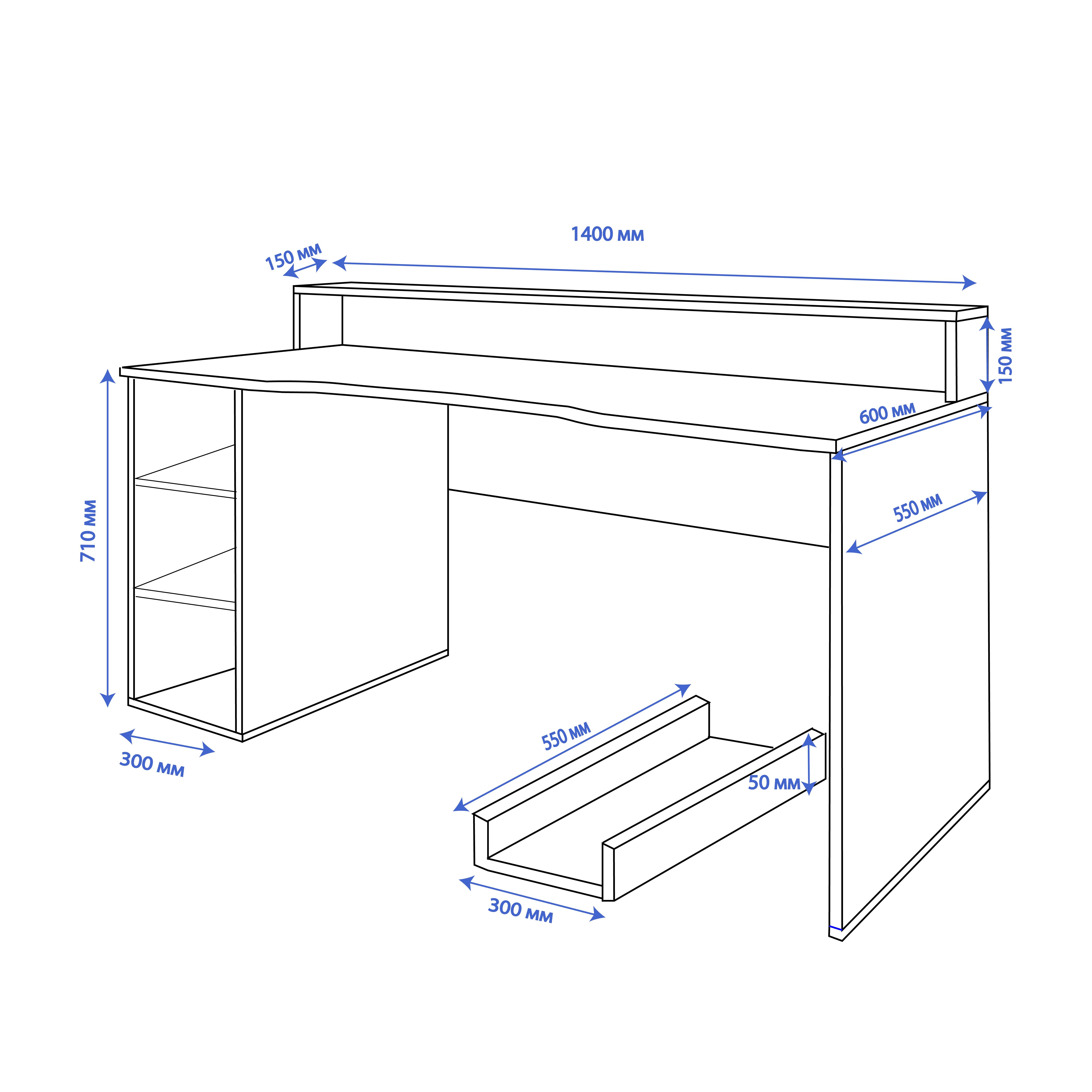 Компьютерный стол Mebellini Маршал NEW 1400х710/860х600 мм Белый (арт.SKEP1000-180) - фото 6 Компьютерный стол Mebellini Маршал NEW 1400х710/860х600 мм Белый (арт.SKEP1000-180) - фото 6