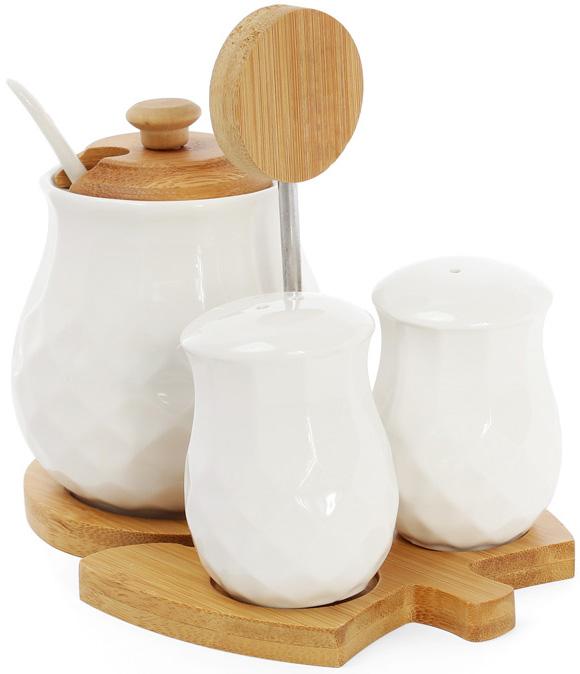 Спецовники сервировочные Ceram-Bamboo 17х12х14 см с сахарницей на бамбуковой подставке (BD-289-282)