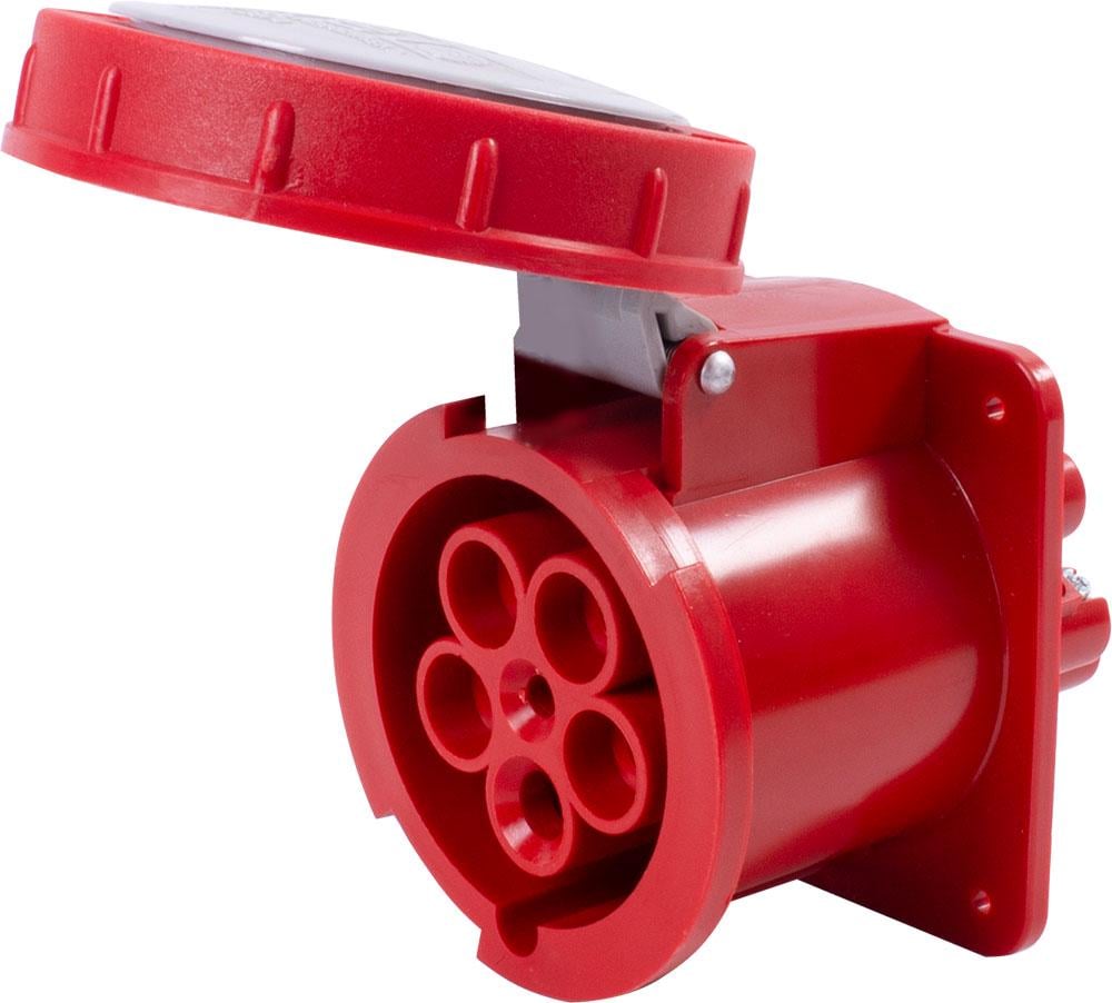 Силова розетка E.NEXT 3P+N+PE 63А 400 В вбудована IP67 Червоний (055)