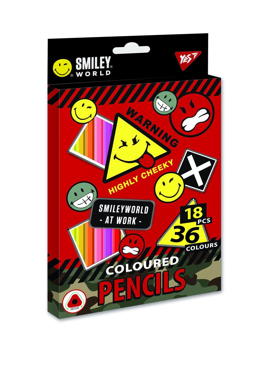 Карандаши цветные YES Smiley World для мальчиков 18 шт. 36 цветов