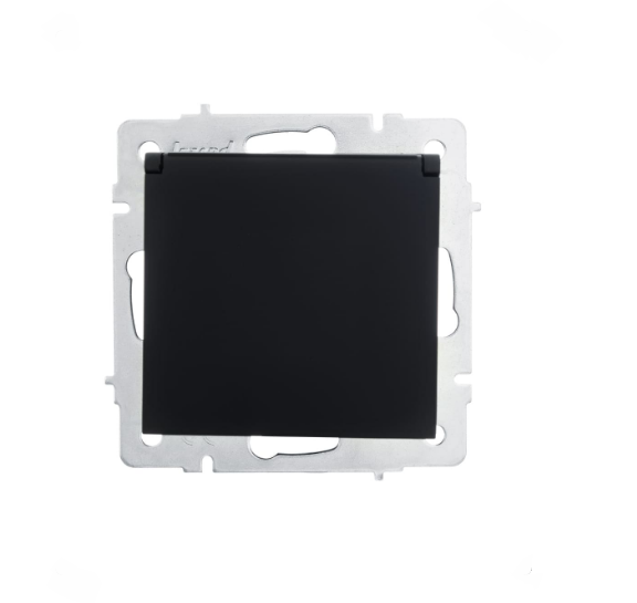 Розетка одинарна з кришкою Lezard Vesna з заземленням Чорний (26404681)