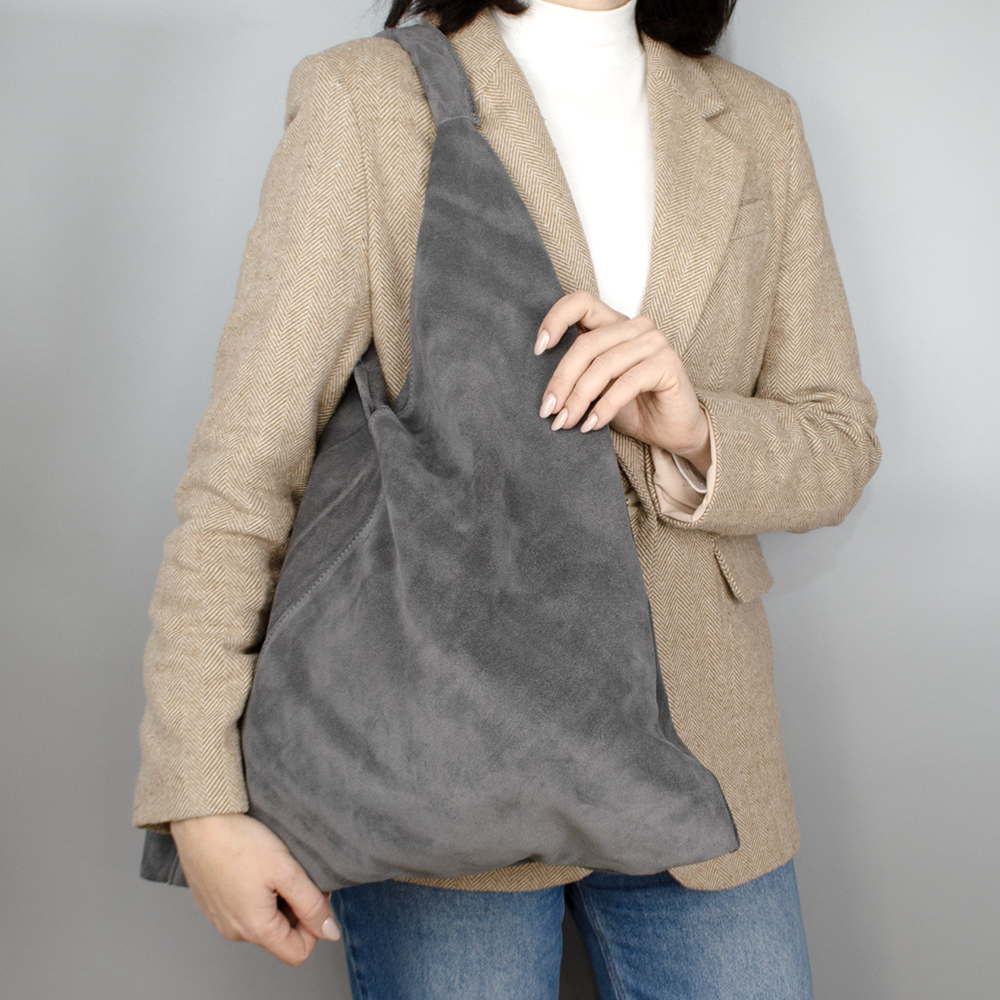 Сумка-шопер жіноча Virginia Conti 03801 замшева з гаманцем Темно-сірий (2413051985) - фото 2 Сумка-шопер жіноча Virginia Conti 03801 замшева з гаманцем Темно-сірий (2413051985) - фото 2