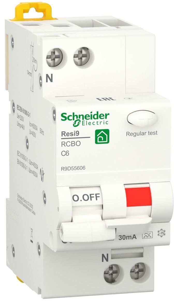 Диференційний вимикач Schneider Electric RESI9 1P+N 6A 30мA C тип А (R9D55606) - фото 1