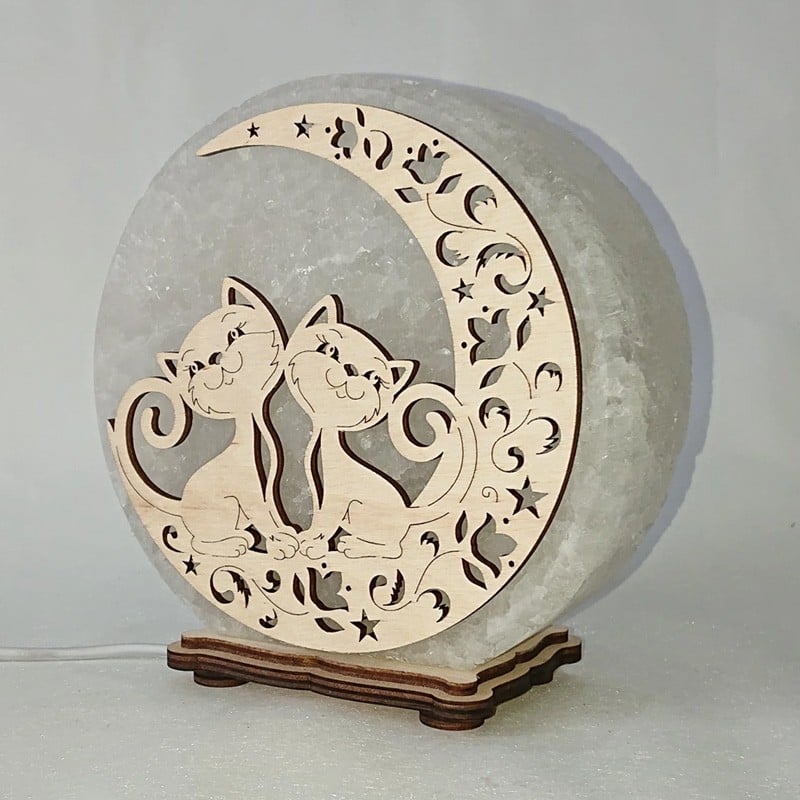 Соляная лампа светильник Котики на Луне красного подсвечивания (20037)