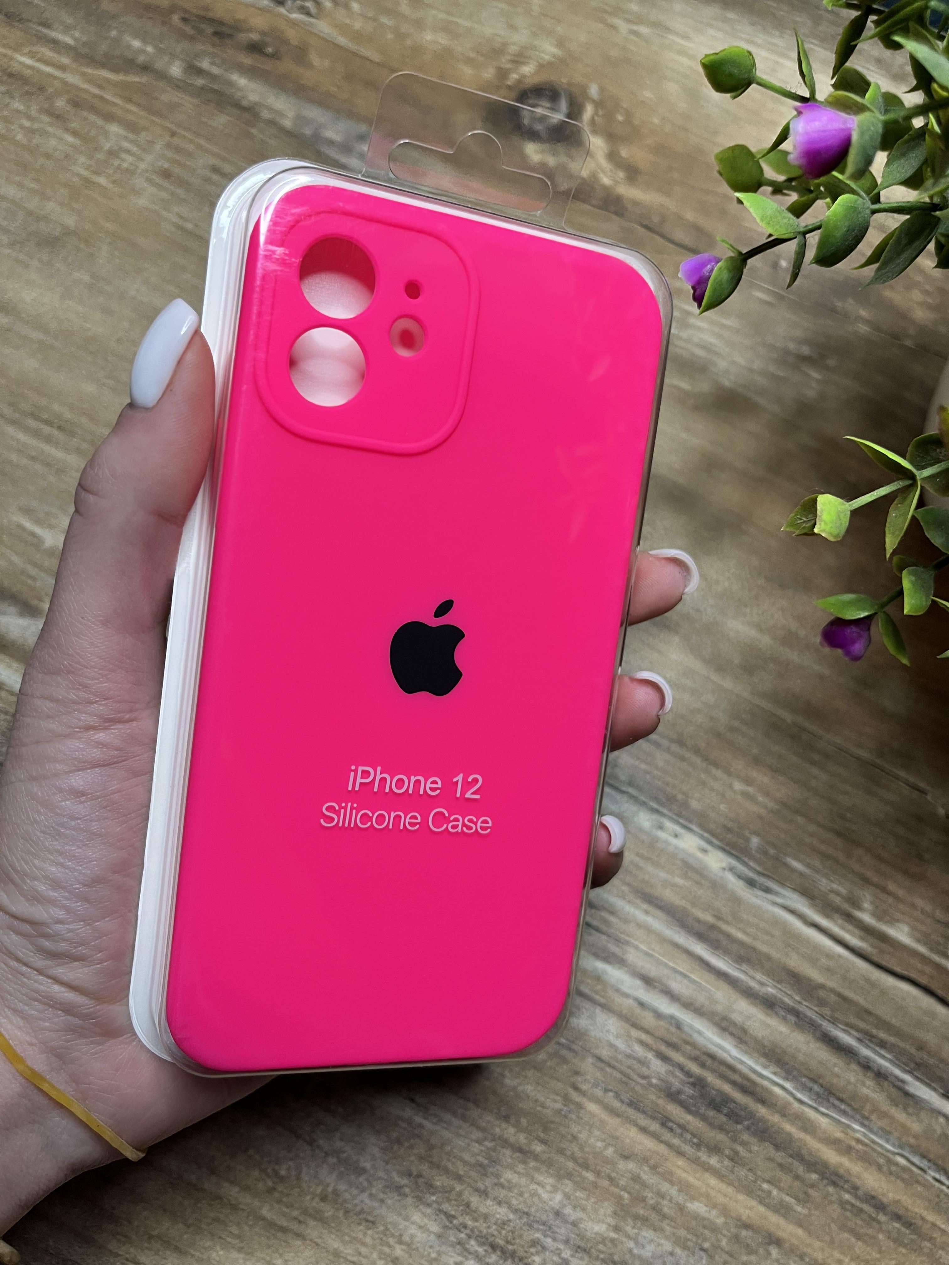 Чехол накладка на iPhone (Айфон) 12 квадратные борта silicone case full camera Apple