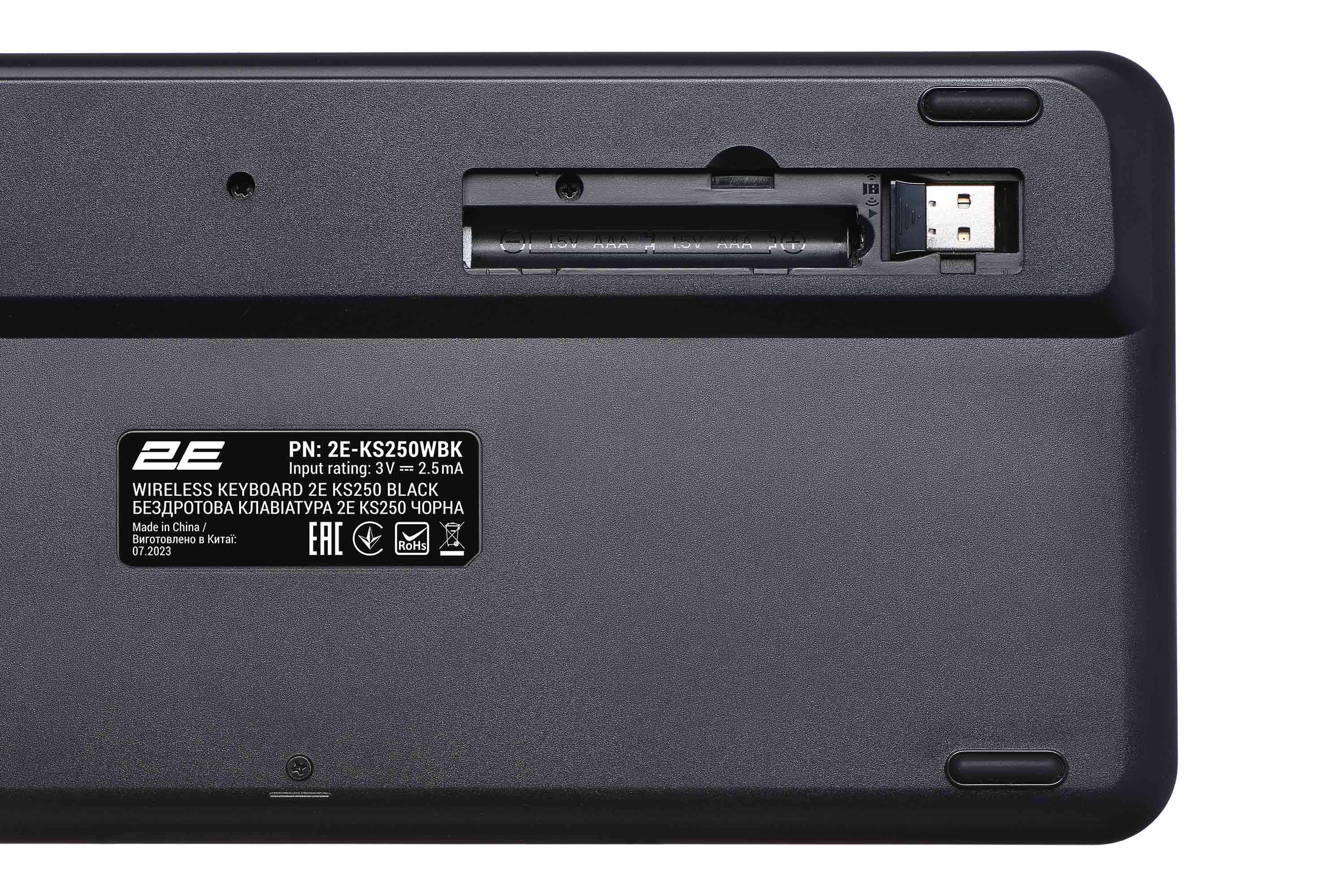 Клавиатура мембранная 2E KS250 беспроводная Plug and Play Черный/Серый (2E-KS250WBK_UA) - фото 5