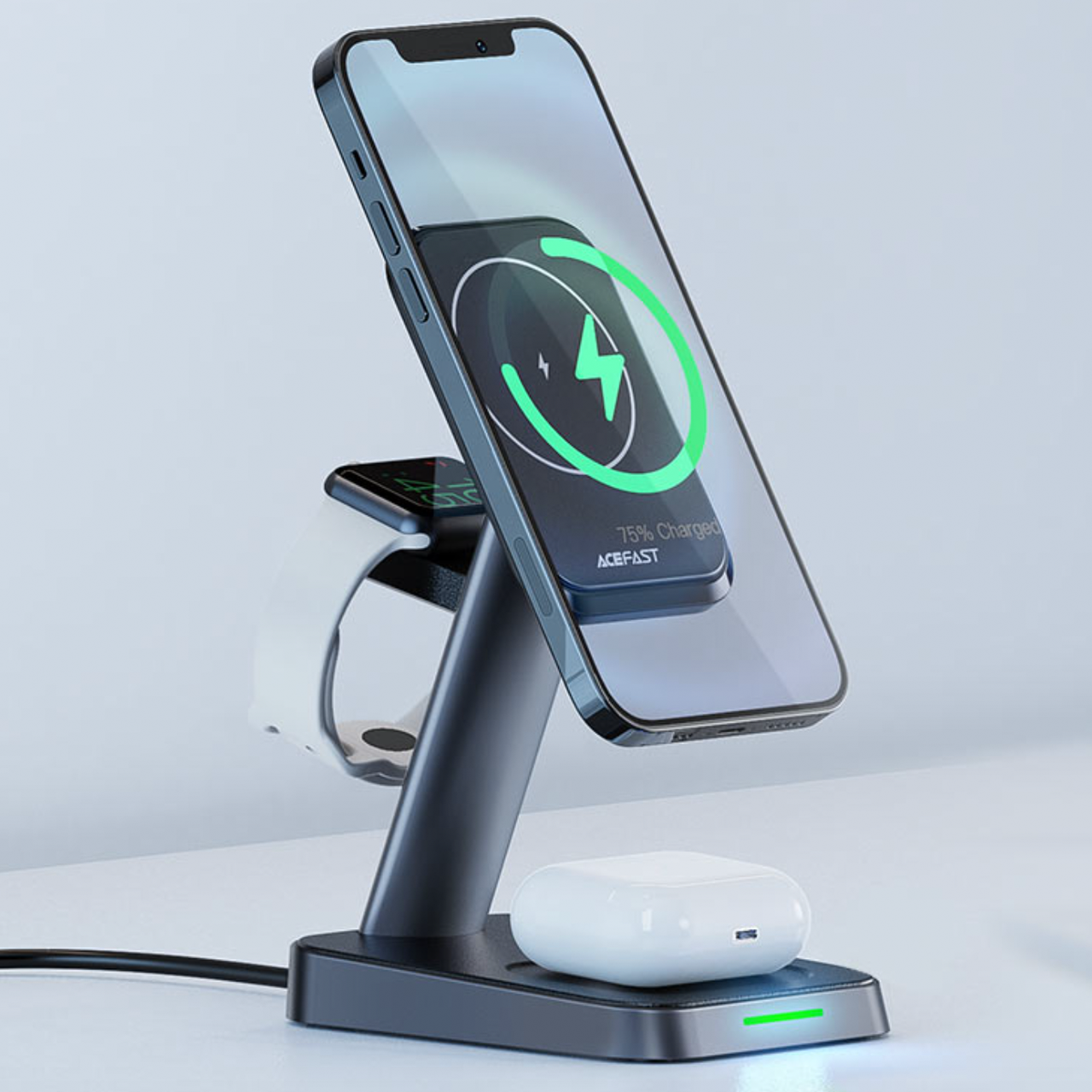 Беспроводная зарядка AceFast E3 Desktop 3in1 Wireless Charging Stand, Black - фото 5