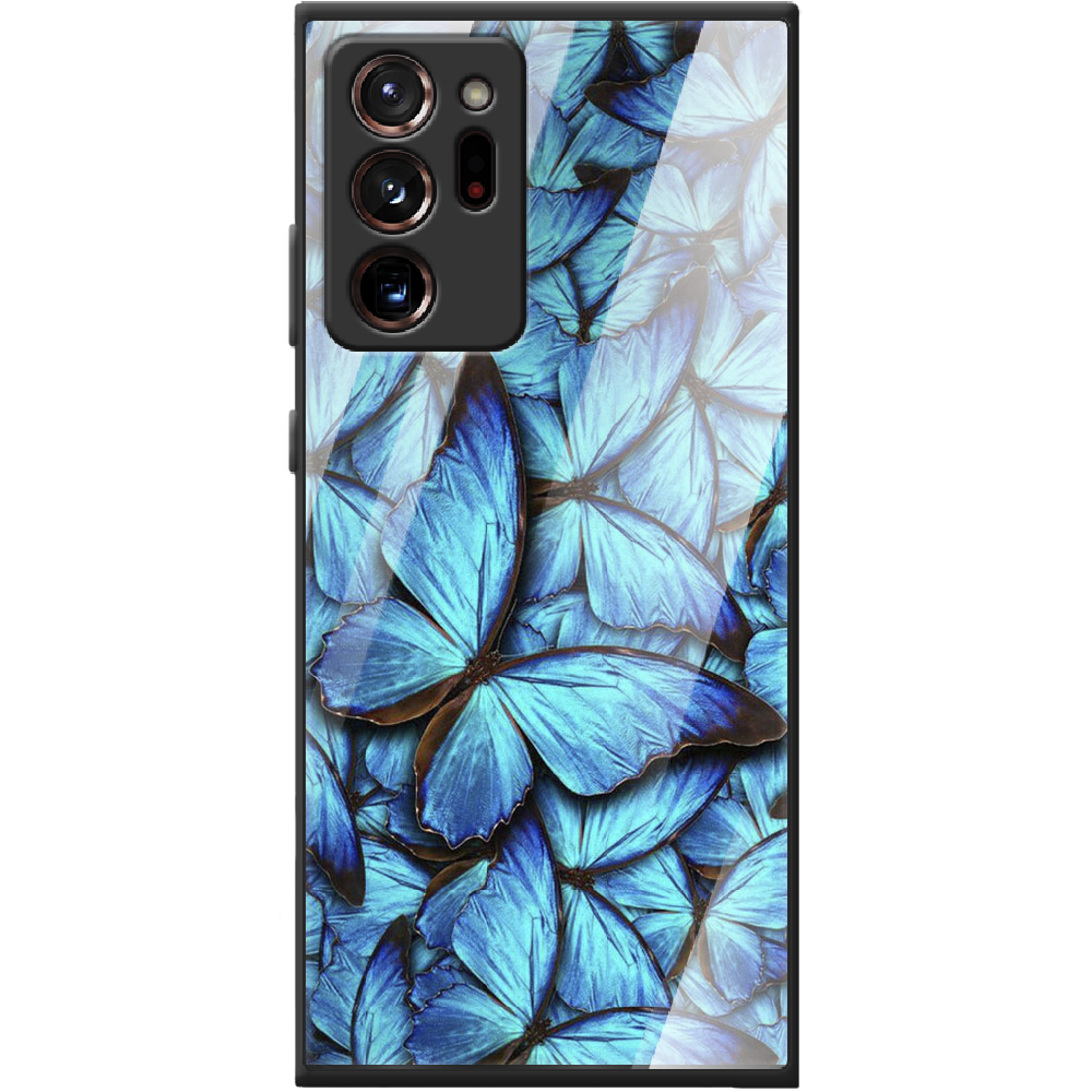 Чехол Boxface Samsung N985 Galaxy Note 20 Ultra лазурные бабочки Черный силикон со стеклом (40573-up1550-41111)
