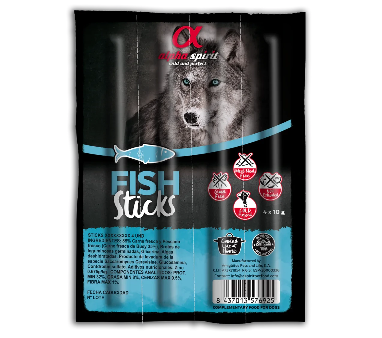 Лакомства для собак Alpha Spirit Dog Sticks Fish беззерновые с рыбой стики х16 160 г