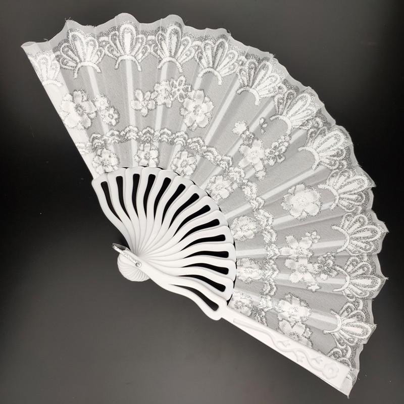 Весільне віяло з сріблястим візерунком 24х42 см Білий (С3478)