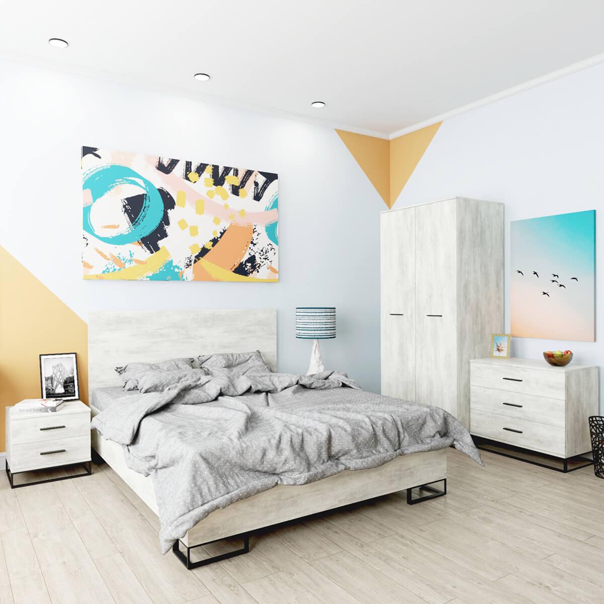 Кровать полуторная ART IN HEAD Ascet ДСП черные ножки металл 140х200 см в стиле лофт Ателье светлое (AS08040000030)