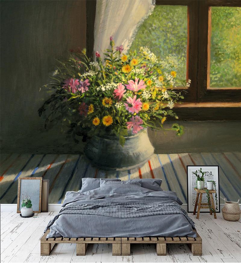 Фотошпалери 3D квіткові флізелінові для спальні/зали/кухні Букет польових квітів