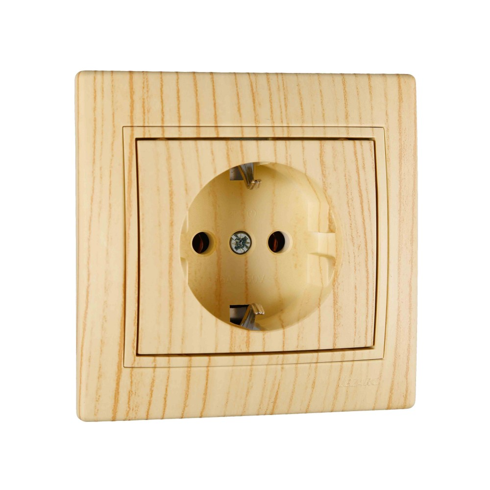 Розетка Lezard Mira 1-я с заземлением Дуб белый матовый