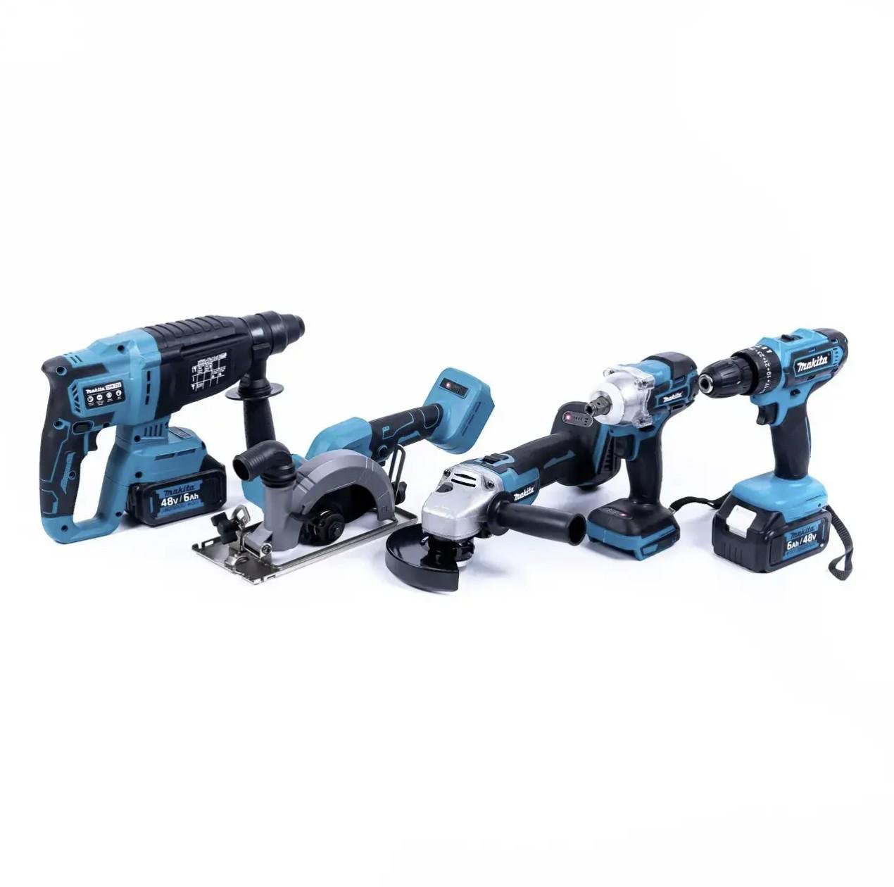 Набір акумуляторних інструментів Makita PowerSet 5в1 48V шуруповерт/болгарка/перфоратор/гайковерт/циркулярна пила Синій Набір акумуляторних інструментів Makita PowerSet 5в1 48V шуруповерт/болгарка/перфоратор/гайковерт/циркулярна пила Синій