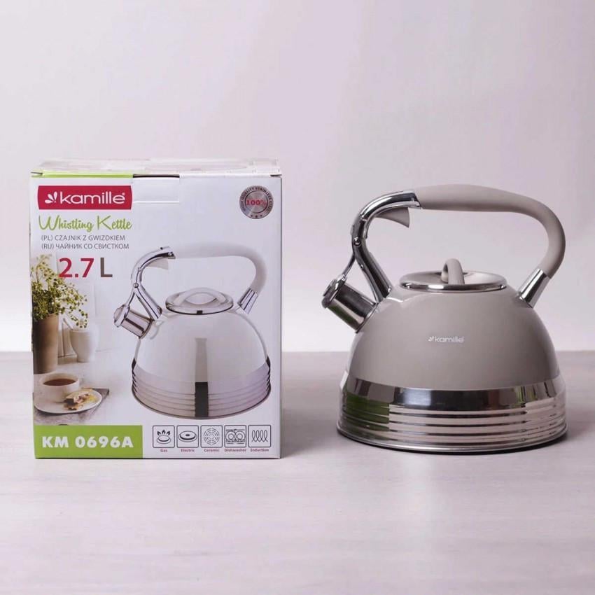 Чайник Kamille КМ-0696AN з нержавіючої сталі зі свистком 2,7 л Бежевий (1105575090) - фото 4 Чайник Kamille КМ-0696AN з нержавіючої сталі зі свистком 2,7 л Бежевий (1105575090) - фото 4