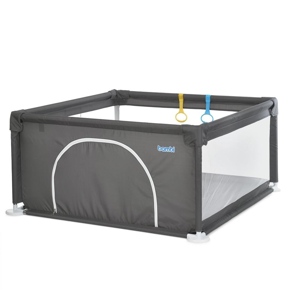 Манеж детский игровой Bambi MR 1339-G из текстиля с кольцами для подтягивания 123х123х61 см Серый (150-7-MR 1339-G)