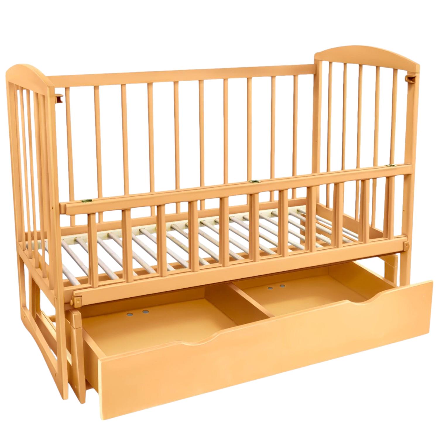 Детская кроватка маятник откидной борт и ящик A-Toys Няша Светло-коричневый (00000041545)