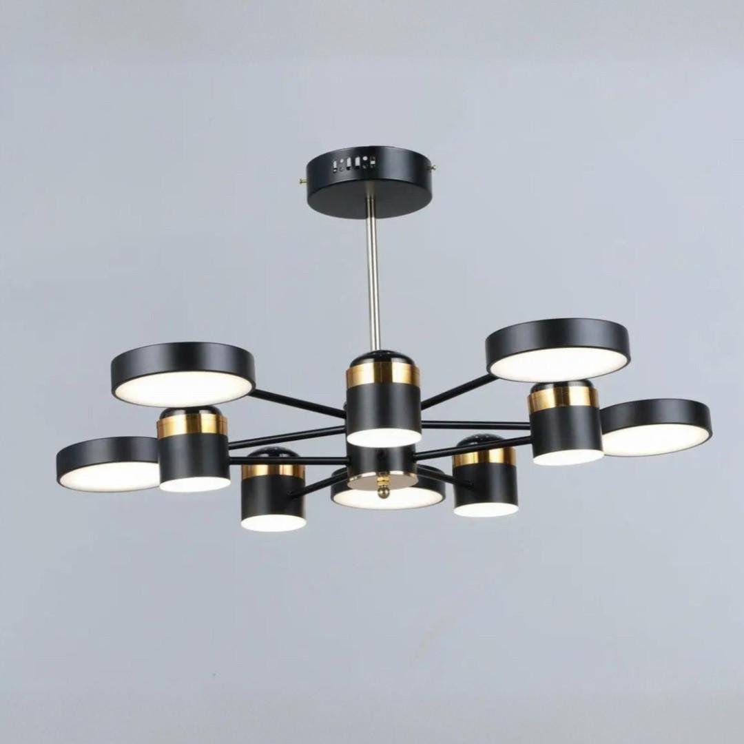 Люстра светодиодная Sirius с круглыми плафонами 300W 3000-6500К Черно-золотой (B YH1102/5+5 BK+FGD)