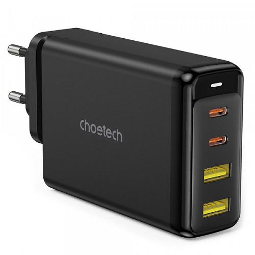 Мережевий зарядний пристрій Choetech 4xUSB 140W GaN 2хUSB-C/2хUSB-A Чорний (PD6005-EU-BK)