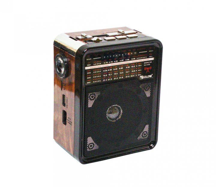 Радиоприемник GOLON RX-9100 от сети с аккумулятором и фонариком Коричневый