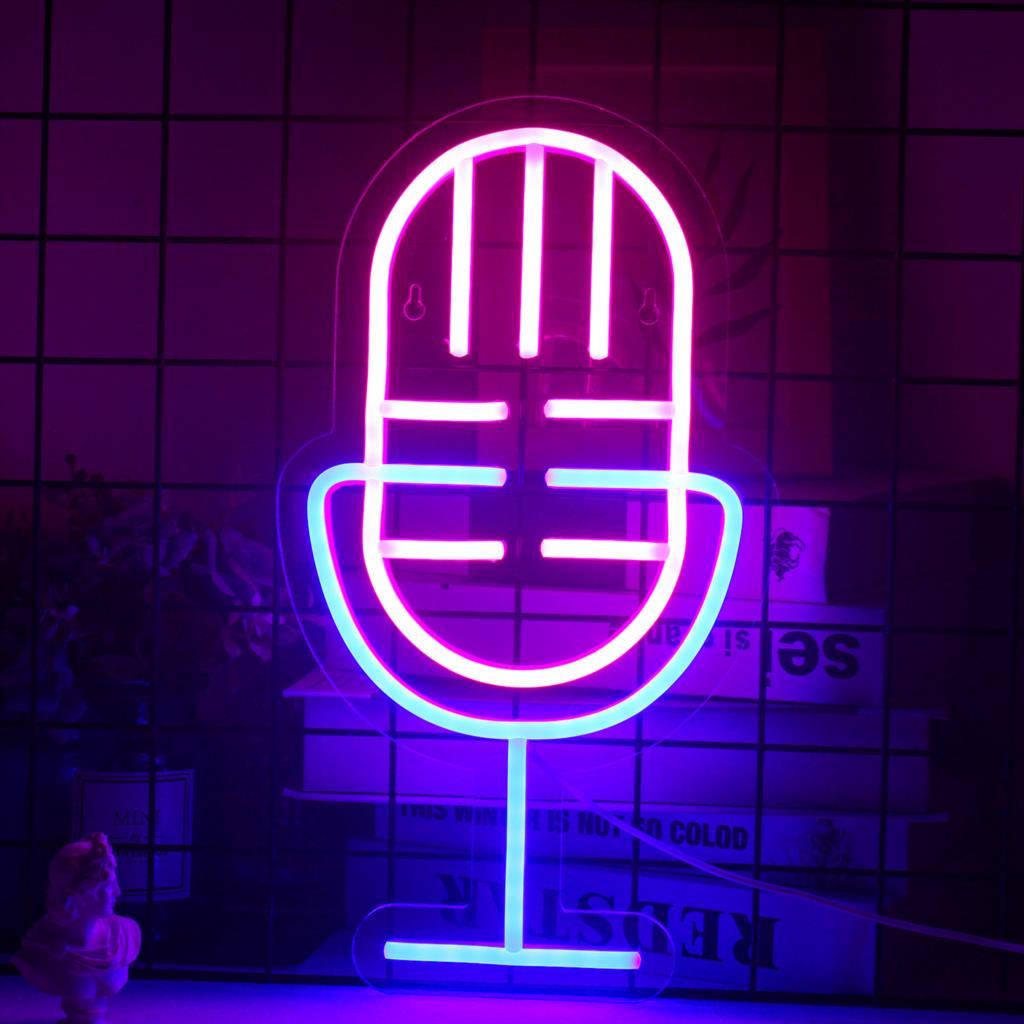 Вывеска неоновая LED Микрофон для караоке клуба 36x20 см