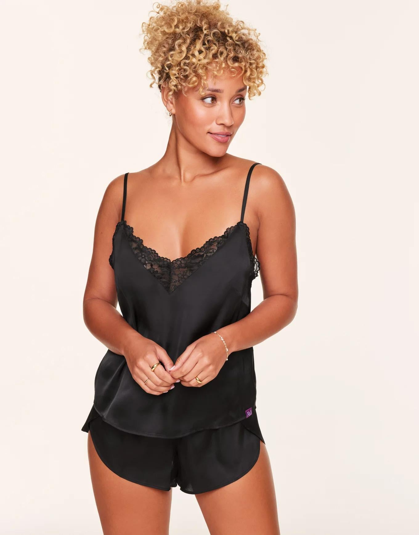 Піжама майка/шорти сатинова Victoria's Secret ADORE ME Linny Tank and Short Sleep Set S Чорний (852593)