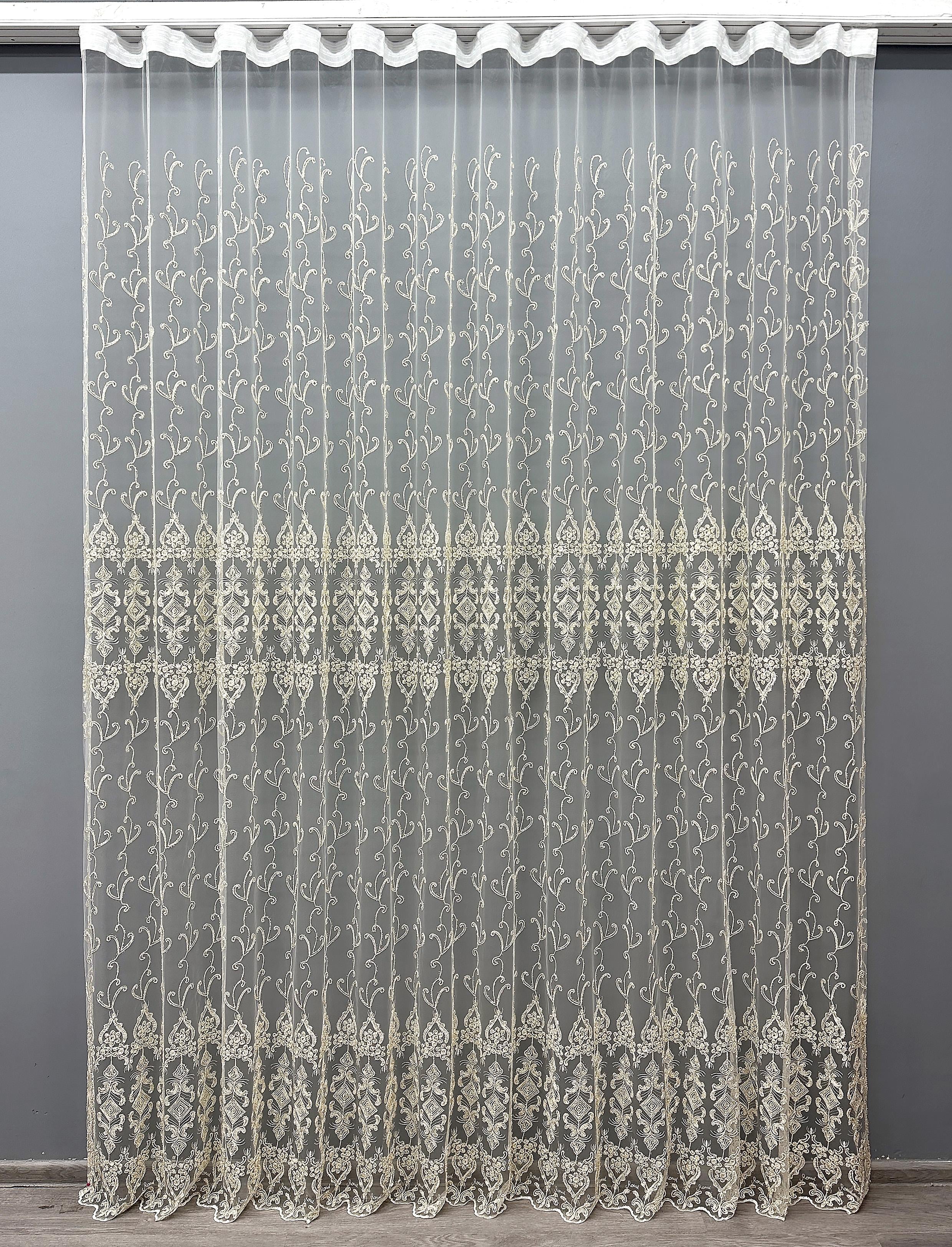 Тюль VR-Textil 1568т Фатин Kort с вышивкой/люрексом 300х270 см Молочный/Золотистый (42-0518) Тюль VR-Textil 1568т Фатин Kort с вышивкой/люрексом 300х270 см Молочный/Золотистый (42-0518)