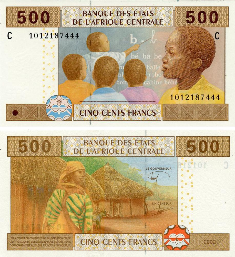 Коллекционная банкнота Центральная Африка 500 франков 2002 UNC C Чад P606С e (Б22014)
