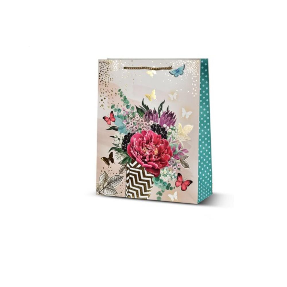 Подарочный пакет бумажный Stenson Flower dance R95501-S 18х23х8 см Бежевый с мятным (23688770)